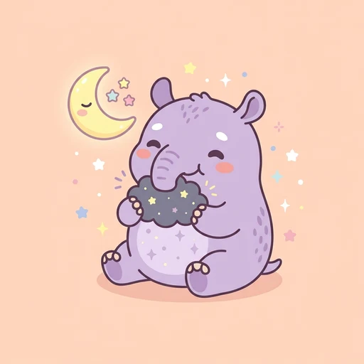 夢占いの追われる夢のイメージイラスト(悪夢を食べてくれる獏のかわいいイラストと三日月)